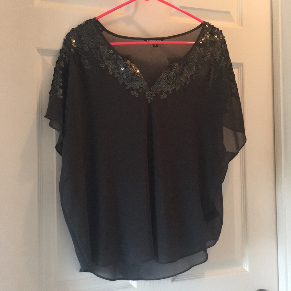 Sheer V neck top with sequins